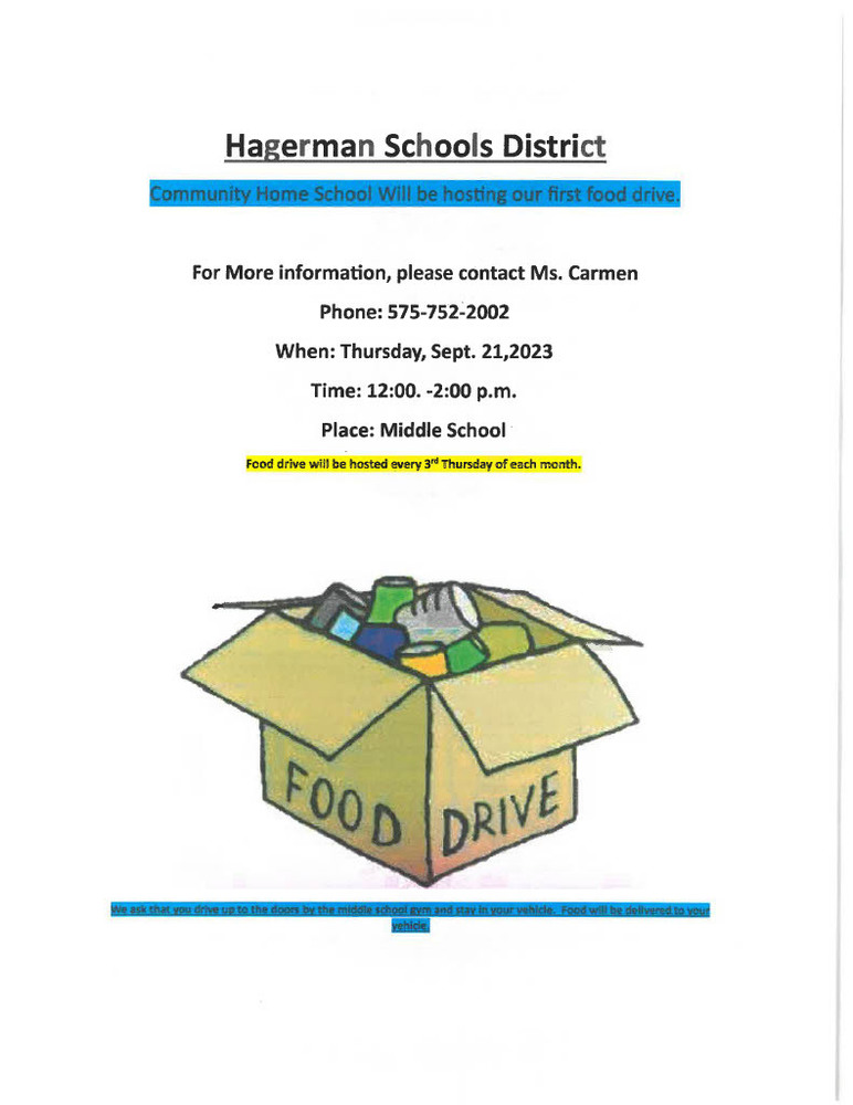 Hagerman Schools Food Drive Flyer